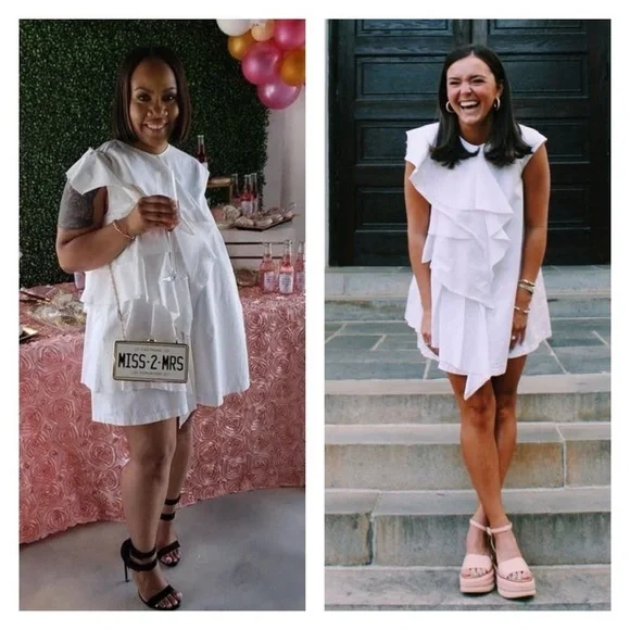 MSGM dress white mini IT 44 US 8 ruffle tiered cotton pockets shirt cocktail EUC